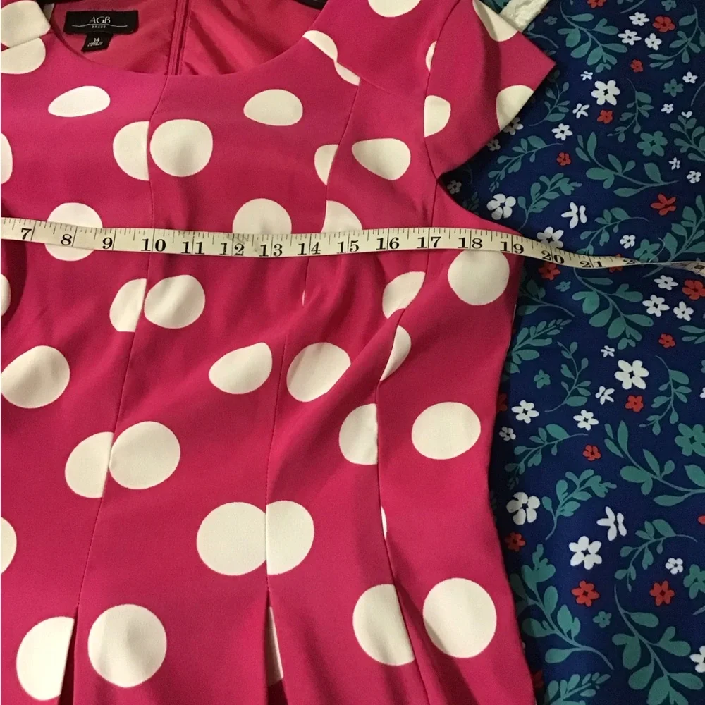 Woman’s size 14 AGB dress, crop sleeves, zipper down back, pink and white